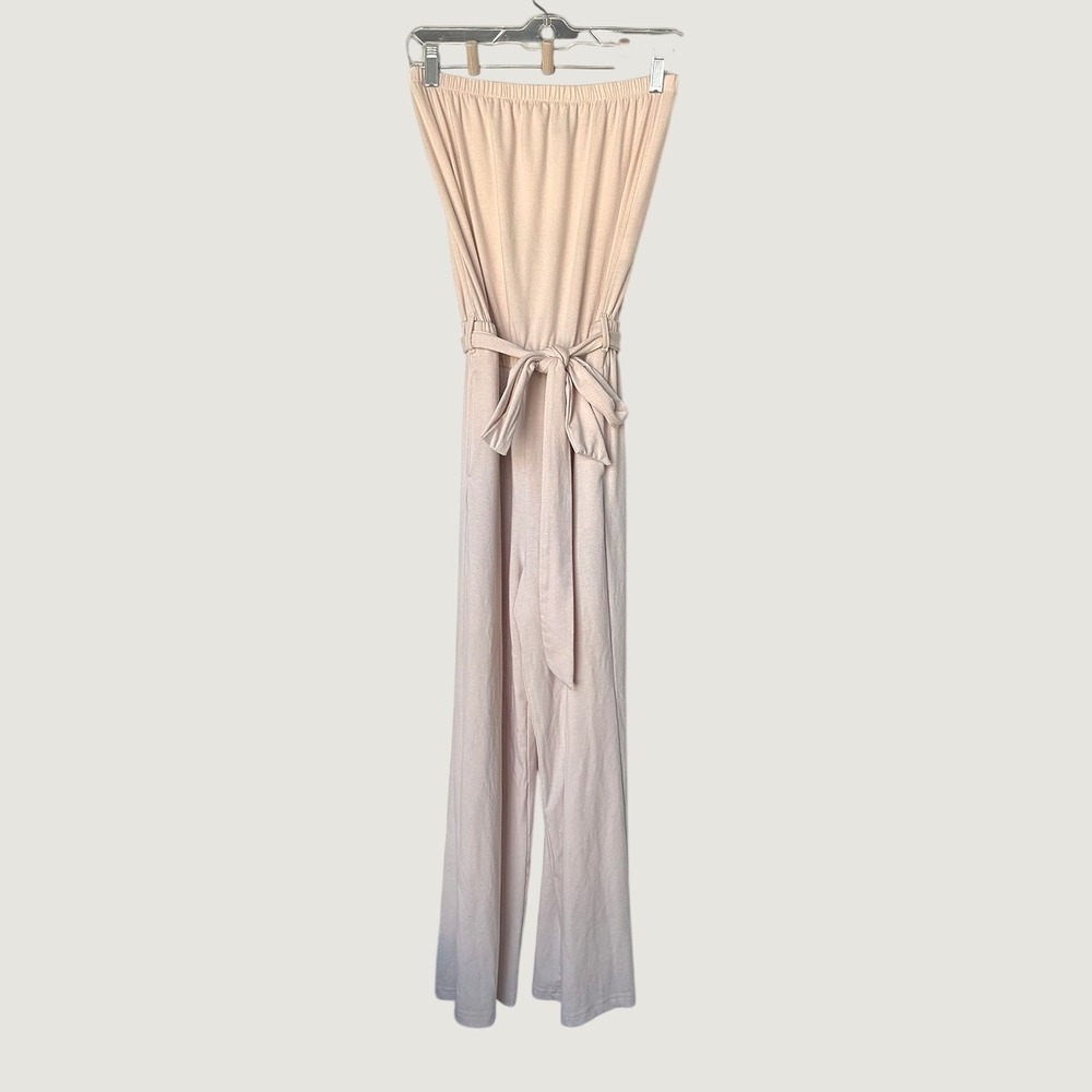 Zesica Strapless Tie-Waist Wide-Leg Jumpsuit Beige Cream M